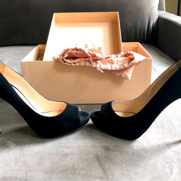 Prada Peep Black Toe Heels Size 37.5 - Picture 4 of 7